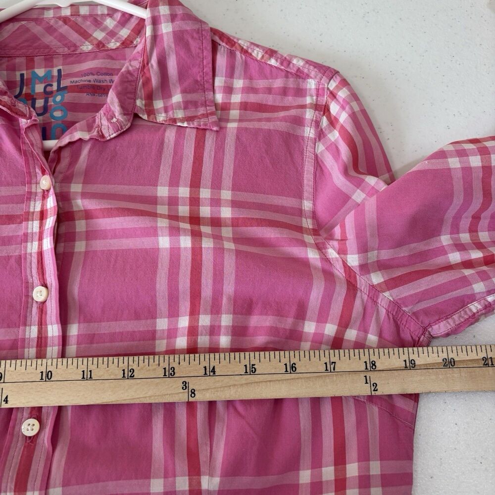 J McLaughlin Women Plaid Pink Button Up Shirt sz 10 Preppy Barbie Classic FLAW - Picture 3 of 7
